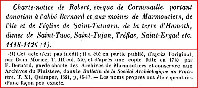 Extrait de la page 249 du bulletin de la Société Archéologique du Finistère de 1905